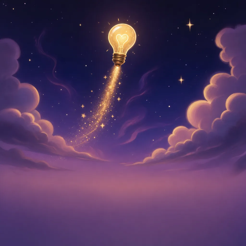 Illustration of a small lightbulb rising like a rocket with sparkle trails